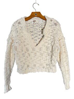 Free People Josephine 100% Cotton Pull Over Ivory Textured Boho Oversized XS